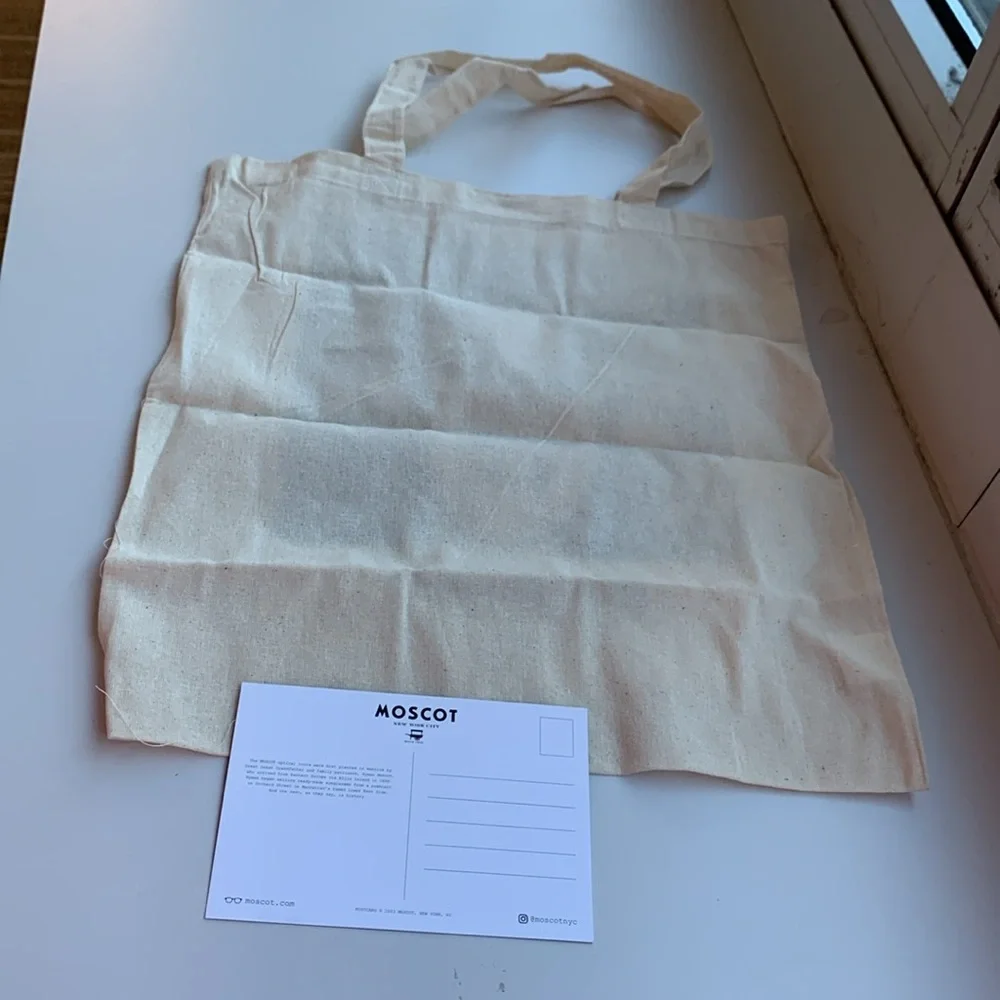 New MOSCOT Grandma Sylvia Cotton Tote Bag & postcard and pin